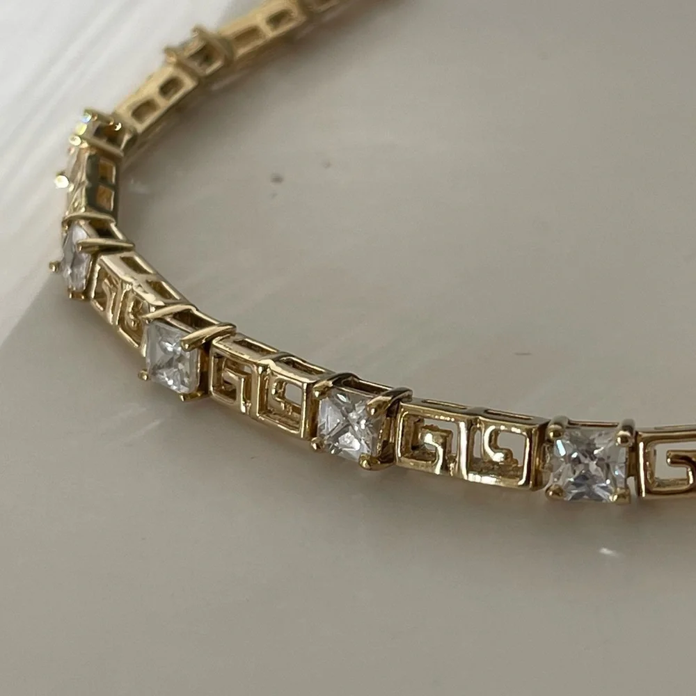 VTG Ross Simons sterling silver 925 CZ Greek key gold vermeil tennis bracelet - Picture 6 of 15